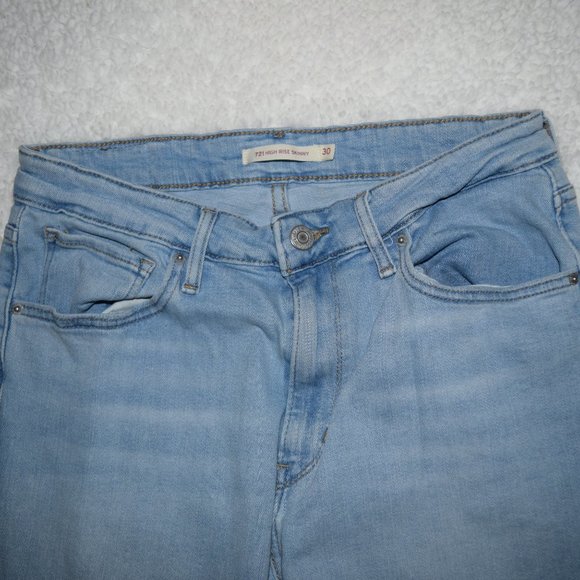 Levi's 721 Jeans 30 High Rise Waist Skinny Distressed Light Wash Denim Raw Hem - Picture 11 of 11